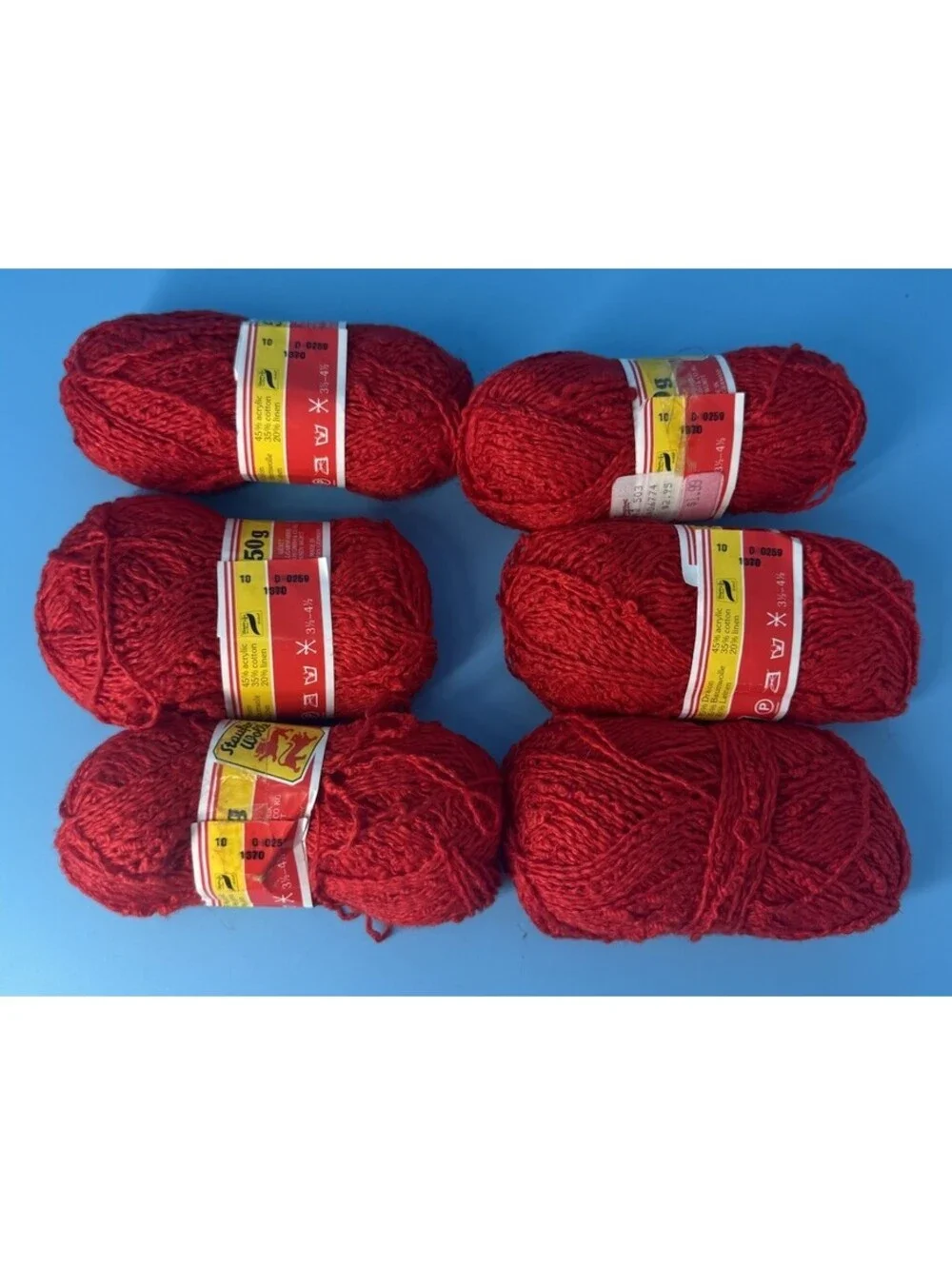 Lot of 6 Beverly Yarn Red Color 1370 50g Acrylic Cotton Linen Knitting Crochet